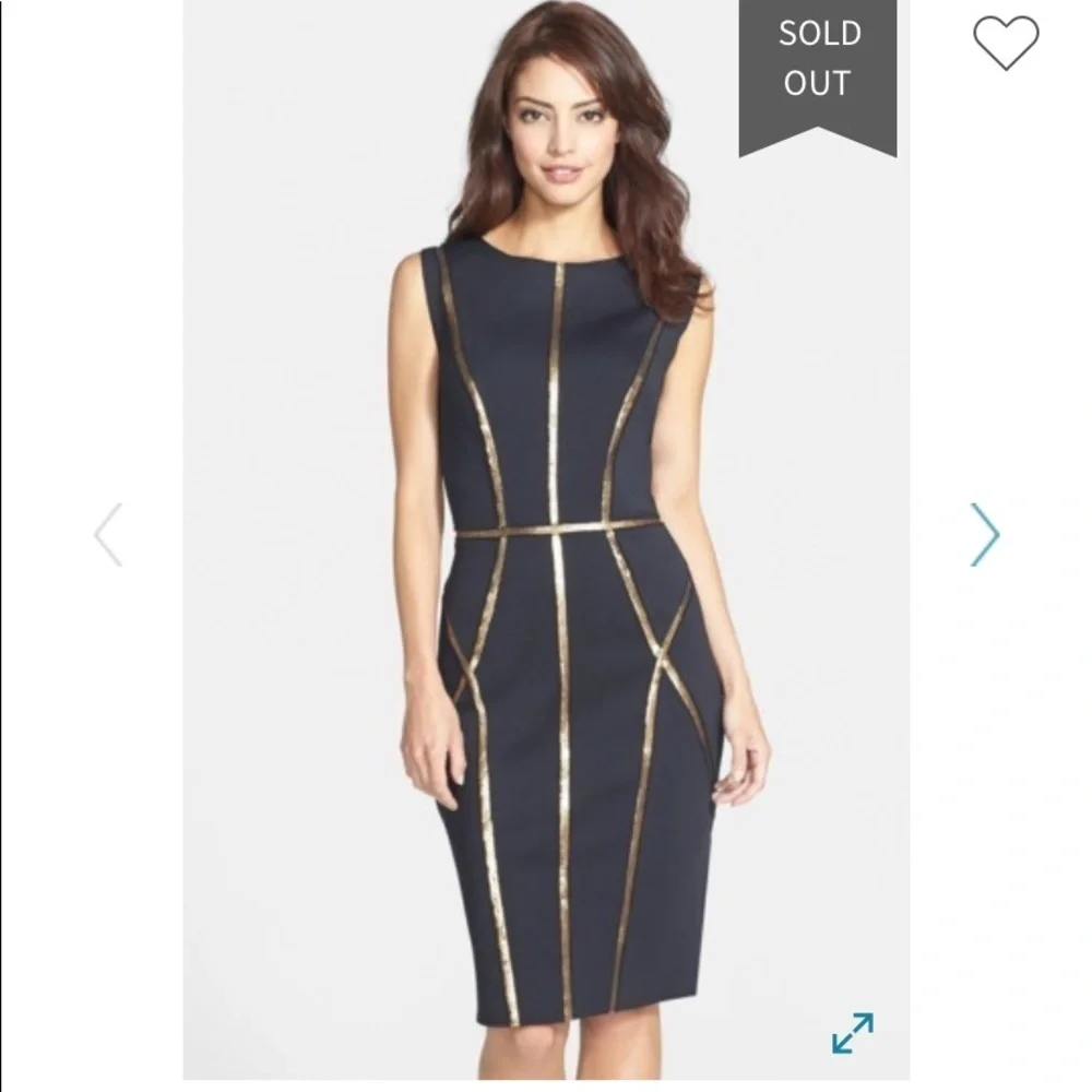 - Tadashi shoji sequin trim sheath neoprene dress classy wedding minimalist - Picture 2 of 5